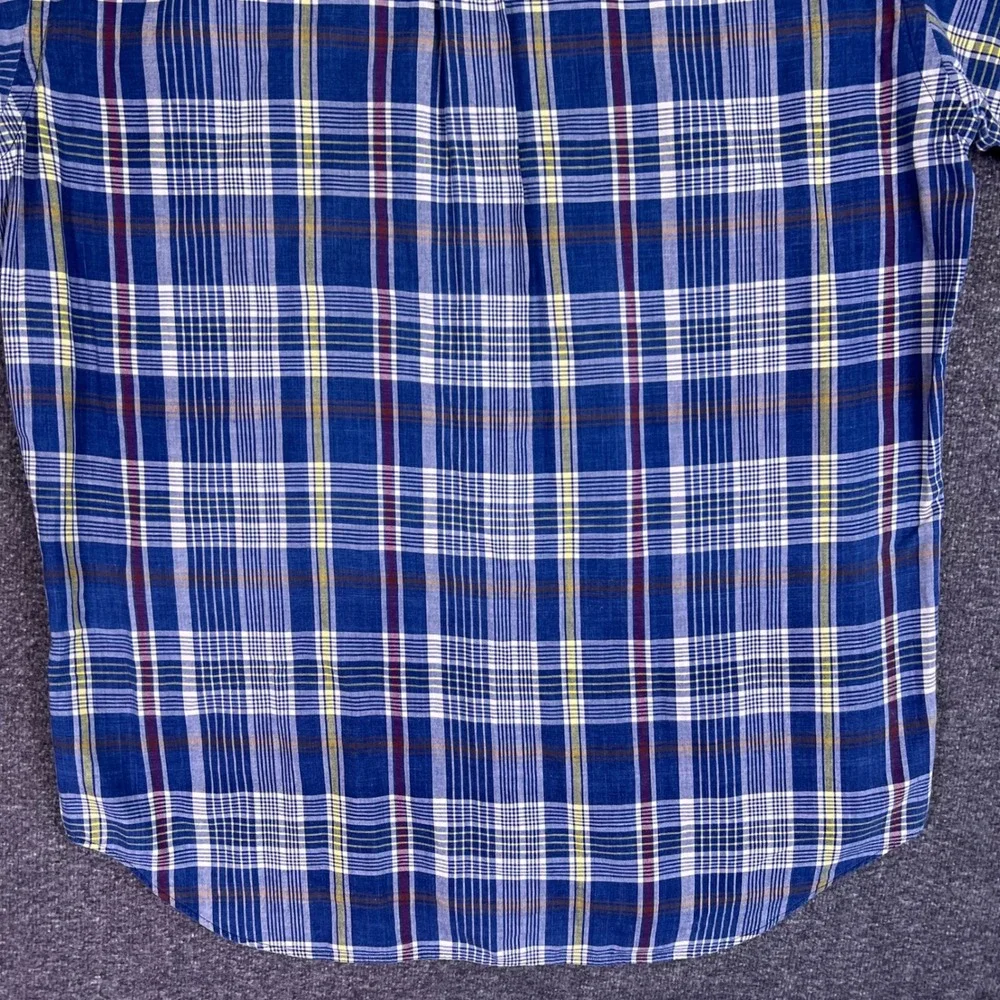 Ralph Lauren Shirt Mens L‎ Blue Plaid Blake Cotton Short Sleeve Classic Casual